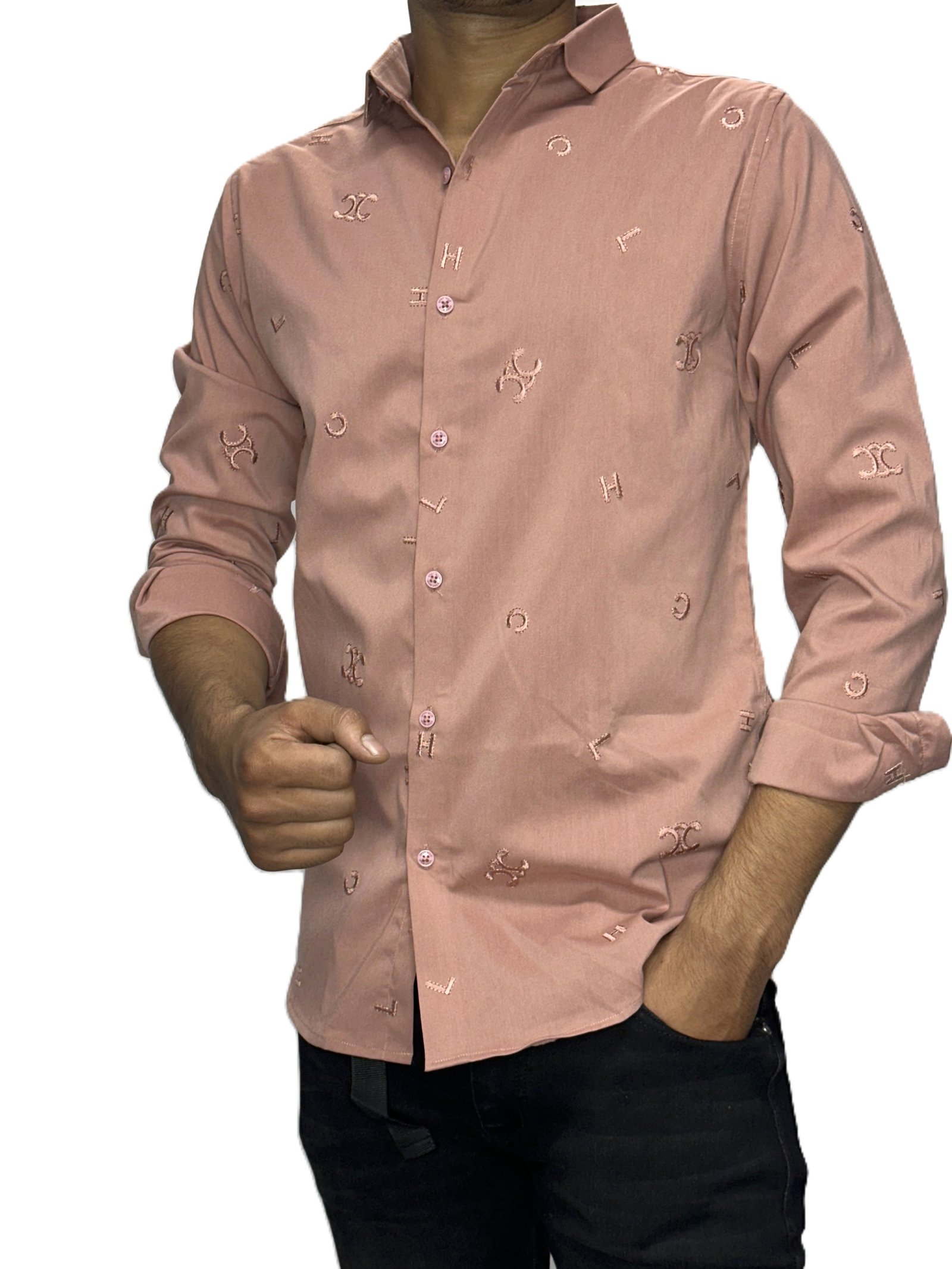 Dusty Pink Printed Casual Shirt